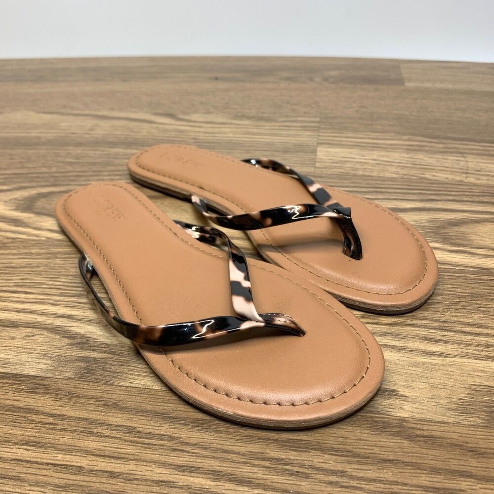 J Crew Capri Leather Thong Sandals Flip Flops 6 Leopard Summer Cute